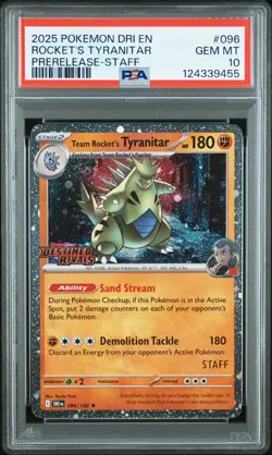 2025 POKEMON DRI EN-DESTINED RIVALS #096 TEAM ROCKET'S TYRANITAR PSA 10 - Image 1