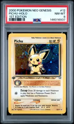 2000 POKEMON NEO GENESIS 1ST EDITION #12 PICHU-HOLO PSA 8 - Image 1