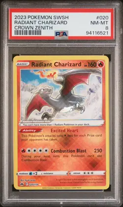 2023 POKEMON SWORD & SHIELD CROWN ZENITH #020 RADIANT CHARIZARD PSA 8 - Image 1