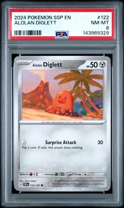 2024 POKEMON SSP EN-SURGING SPARKS #122 ALOLAN DIGLETT PSA 8 - Image 1