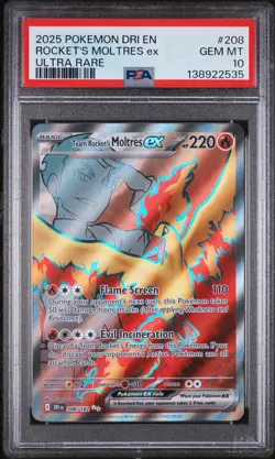 2025 POKEMON EN DESTINED RIVALS ULTRA RARE #208 TEAM ROCKET'S MOLTRES EX PSA 10 - Image 1