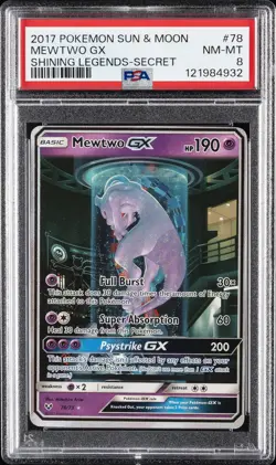 2017 POKEMON SUN & MOON SHINING LEGENDS SECRET #78 MEWTWO GX PSA 8 - Image 1