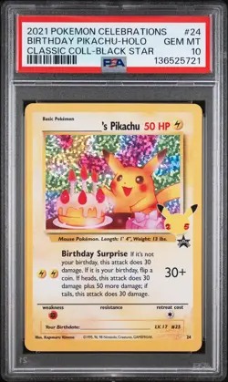 2021 POKEMON CELEBRATIONS CLASSIC COLLECTION #24 BIRTHDAY PIKACHU-HOLO PSA 10 - Image 1