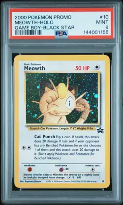 2000 POKEMON PROMO BLACK STAR GAME BOY #10 MEOWTH-HOLO PSA 9 - Image 1