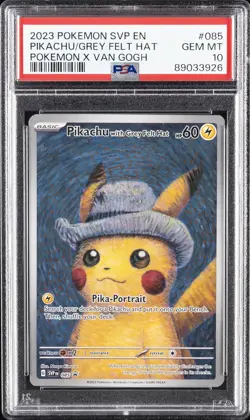 2023 POKEMON SVP POKEMON X VAN GOGH #085 PIKACHU WITH GREY FELT HAT PSA 10 - Image 1