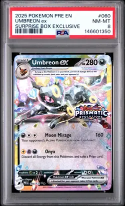 2025 POKEMON PRE EN-PRISMATIC EVOLUTIONS SURPRISE BOX EXCLUSIVE UMBREON EX PSA 8 - Image 1