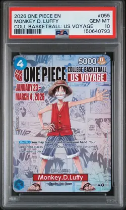 2026 ONE PIECE PROMOS COLLEGE BASKETBALL : US VOYAGE MONKEY D. LUFFY PSA 10 - Image 1