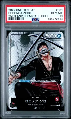 2022 ONE PIECE JPN 25TH ANNIVERSARY PREMIUM COLLECTION #001 RORONOA ZORO PSA 10 - Image 1