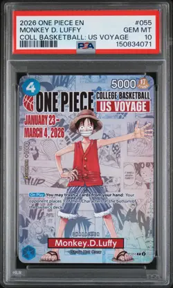 2026 ONE PIECE PROMOS COLLEGE BASKETBALL : US VOYAGE MONKEY D. LUFFY PSA 10 - Image 1