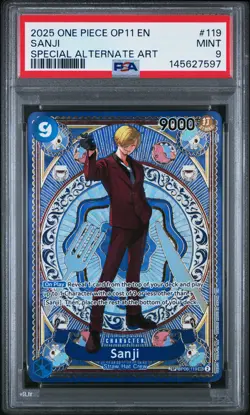 2025 ONE PIECE OP11-A FIST OF DIVINE SPEED SPECIAL ALTERNATE ART SANJI PSA 9 - Image 1