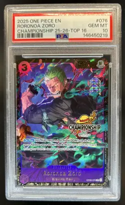 2025 One Piece Championship Top 16 Roronoa Zoro #OP09-076 PSA 10 GEM MINT - Image 1