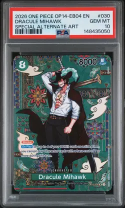 2026 ONE PIECE THE AZURE SEA'S SEVEN SPECIAL ALT ART #030 DRACULE MIHAWK PSA 10 - Image 1