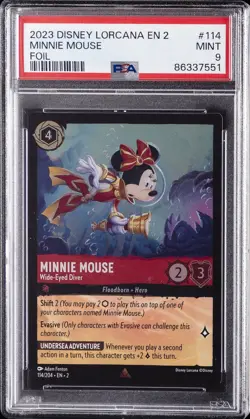 2023 DISNEY LORCANA EN 2 FOIL #114 MINNIE MOUSE - WIDE-EYED DIVER PSA 9 - Image 1