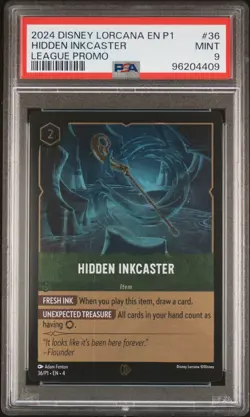 2024 DISNEY LORCANA EN P1-PROMO LEAGUE PROMO #36 HIDDEN INKCASTER PSA 9 - Image 1