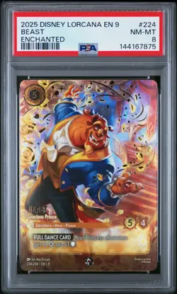 2025 DISNEY LORCANA EN 9-FABLED ENCHANTED #224 BEAST GRACIOUS PRINCE PSA 8 - Image 1