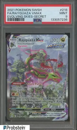 2021 Pokemon SWSH Evolving Skies Secret #218 FA/ Rayquaza VMAX PSA 9 MINT - Image 1