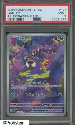 2024 Pokemon TEF EN #177 Gastly Illustration Rare PSA 9 MINT - Image 1