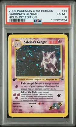POKEMON SABRINA'S GENGAR 2000 GYM HEROES 1ST EDITION #14 HOLO PSA 6 *SWIRL* - Image 1