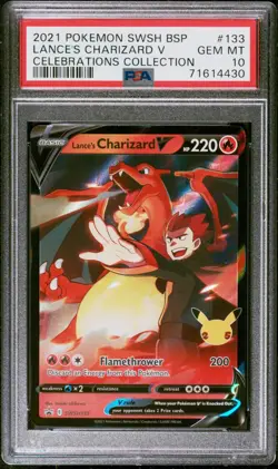 POKEMON 2021 LANCE'S CHARIZARD V CELEB.COLLEC. SWSH BLACK STAR PROMO #133 PSA 10 - Image 1