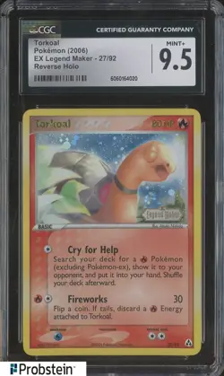 2006 Pokemon EX Legend Maker #27 Torkoal Reverse Holo CGC 9.5 MINT+ - Image 1