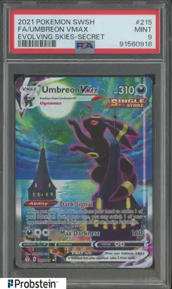 2021 Pokemon SWSH Evolving Skies Secret #215 FA Umbreon VMax PSA 9 MINT - Image 1