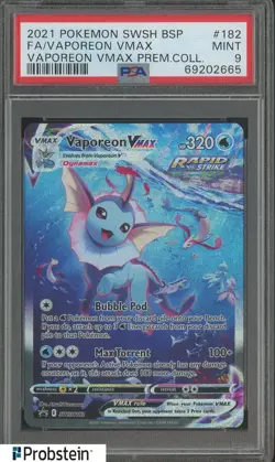 2021 Pokemon SWSH BSP Vaporeon VMax Premium Coll #182 FA Vaporeon VMax PSA 9 - Image 1