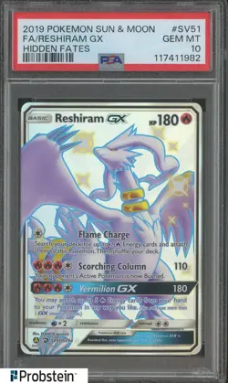 2019 Pokemon Sun & Moon Hidden Fates #SV51 FA/ Reshiram Gx PSA 10 GEM MINT - Image 1
