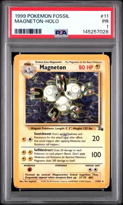 1999 POKEMON FOSSIL #11 MAGNETON-HOLO PSA 1 - Image 1