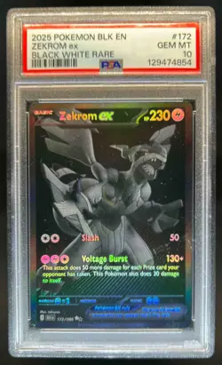 2025 Pokemon Black Bolt Zekrom ex and White Rare #172/086 PSA 10 GEM MINT - Image 1