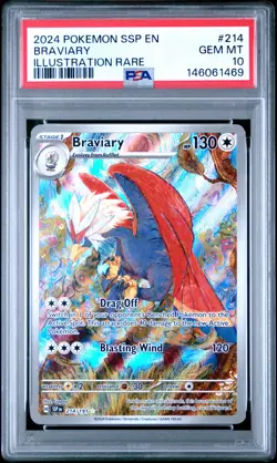 2024 POKEMON SSP EN-SURGING SPARKS ILLUSTRATION RARE #214 BRAVIARY PSA 10 - Image 1