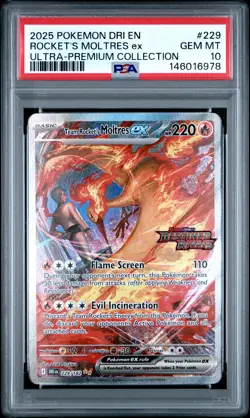2025 POKEMON DRI EN-DESTINED RIVALS #229 TEAM ROCKET'S MOLTRES EX PSA 10 - Image 1