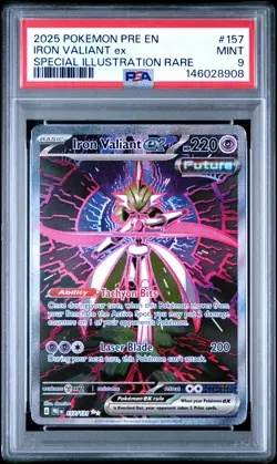 2025 POKEMON PRISMATIC EVOLUTION SPECIAL ILLUSTRATION RARE IRON VALIANT EX PSA 9 - Image 1
