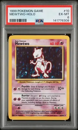 1999 POKEMON BASE SET UNLIMITED #10 MEWTWO-HOLO PSA 6 - Image 1