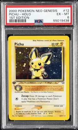 2000 POKEMON NEO GENESIS 1ST EDITION #12 PICHU-HOLO PSA 6 - Image 1