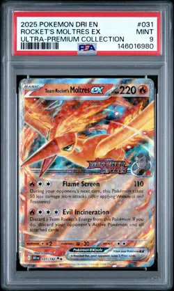 2025 POKEMON DRI EN-DESTINED RIVALS #031 TEAM ROCKET'S MOLTRES EX PSA 9 - Image 1