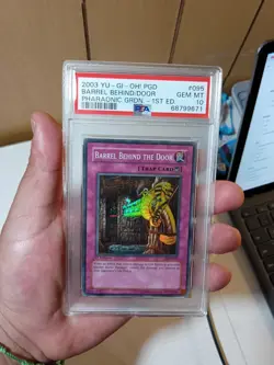 Yugioh! Barrel Behind the Door PGD-095 1st Edition Super Rare PSA 10 GEM MT - Image 1