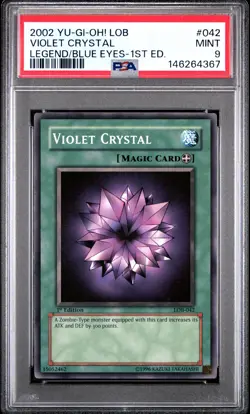 2002 YU-GI-OH! LEGEND OF BLUE EYES WHITE DRAGON 1ST EDITION VIOLET CRYSTAL PSA 9 - Image 1