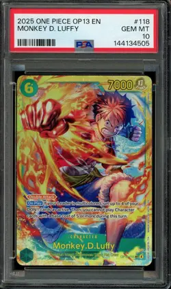 One Piece TCG OP13 EN #118 Monkey.D.Luffy SEC PSA 10 - Image 1