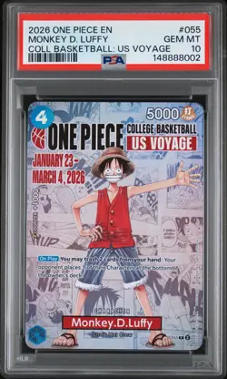 2026 ONE PIECE PROMOS COLLEGE BASKETBALL : US VOYAGE MONKEY D. LUFFY PSA 10 - Image 1