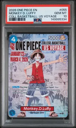 2026 ONE PIECE PROMOS COLLEGE BASKETBALL : US VOYAGE MONKEY D. LUFFY PSA 10 - Image 1