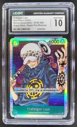2022 ONE PIECE TRAFALGAR LAW SUPER RARE PRE-RELESASE ST02-009 CGC 10 A PT - Image 1