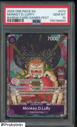 2025 One Piece EN Bandai Card Games Fest #073 Monkey D. Luffy PSA 10 GEM MINT - Image 1