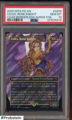 2025 MTG Final Fantasy Commander Celes Rune Knight BORDERLESS SURGE FOIL PSA 10 - Image 1