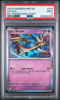 2025 POKEMON MEP PHANTASMAL FLAMES PRERELEASE-STAFF #015 ZACIAN PSA 9 - Image 1