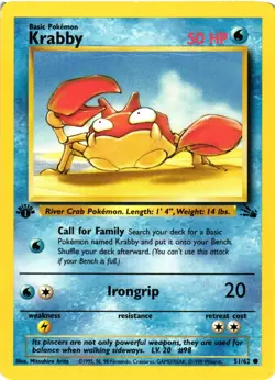 Pokemon TCG Krabby Common 1st Edition Fossil 51/62 DMG - Image 1