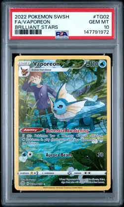 2022 POKEMON SWORD & SHIELD BRILLIANT STARS #TG02 FULL ART/VAPOREON PSA 10 - Image 1