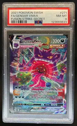 2021 Pokemon SWSH Fusion Strike Gengar VM Full Art #271/264 PSA 8 - Image 1