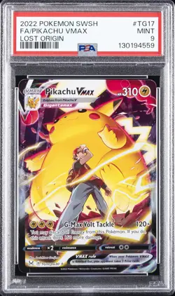 2022 POKEMON SWORD & SHIELD LOST ORIGIN #TG17 FULL ART/PIKACHU VMAX PSA 9 - Image 1