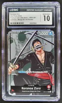 2022 ONE PIECE RORONOA ZORO LEADER MANGA ALT ART 25TH OP01-001 CGC 10 C PT - Image 1