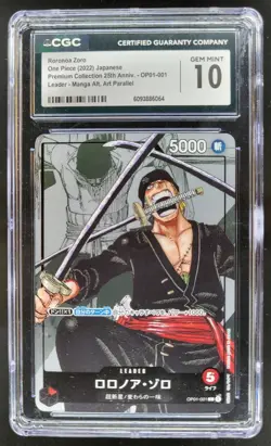 2022 ONE PIECE JP RORONOA ZORO LEADER MANGA ALT ART 25TH OP01-001 CGC 10 C PT - Image 1